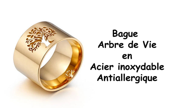 bague arbre de vie en acier inoxydable antiallergique