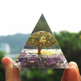 Pyramide Orgonite péridot/Charoite Reiki 60mm faite main