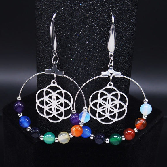 Boucles d'oreilles 7 Chakras en acier inoxydable 316L