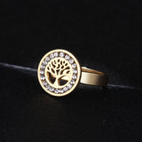 Bague arbre de vie Strass en acier inoxydable 316L