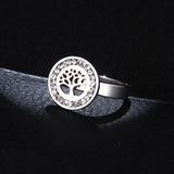 Bague arbre de vie Strass en acier inoxydable 316L