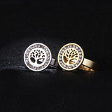 Bague arbre de vie Strass en acier inoxydable 316L